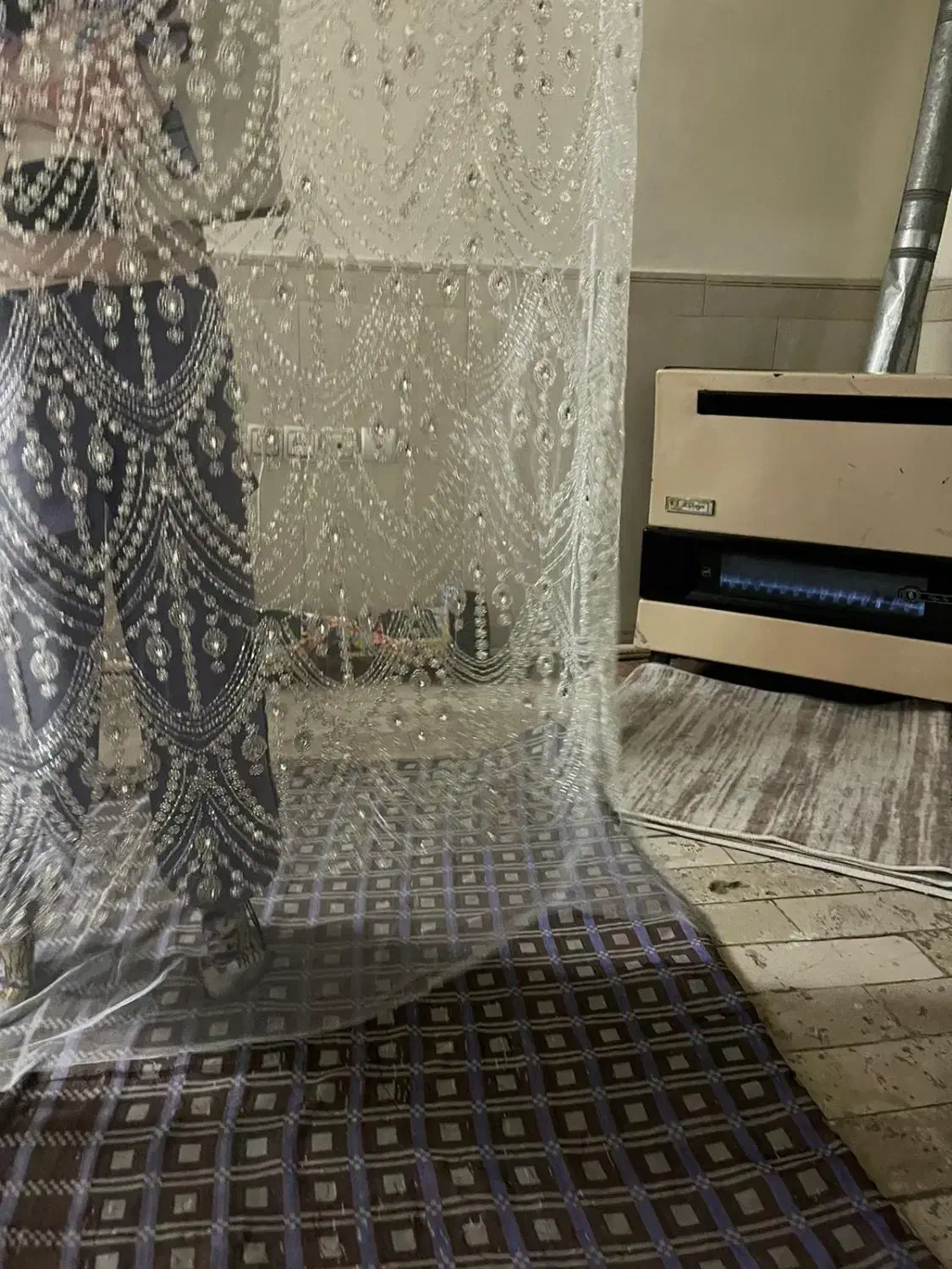 دانتل کارشده خامه ای رنگ|لوازم خیاطی و بافتنی|ری, شهرک نظامی|دیوار