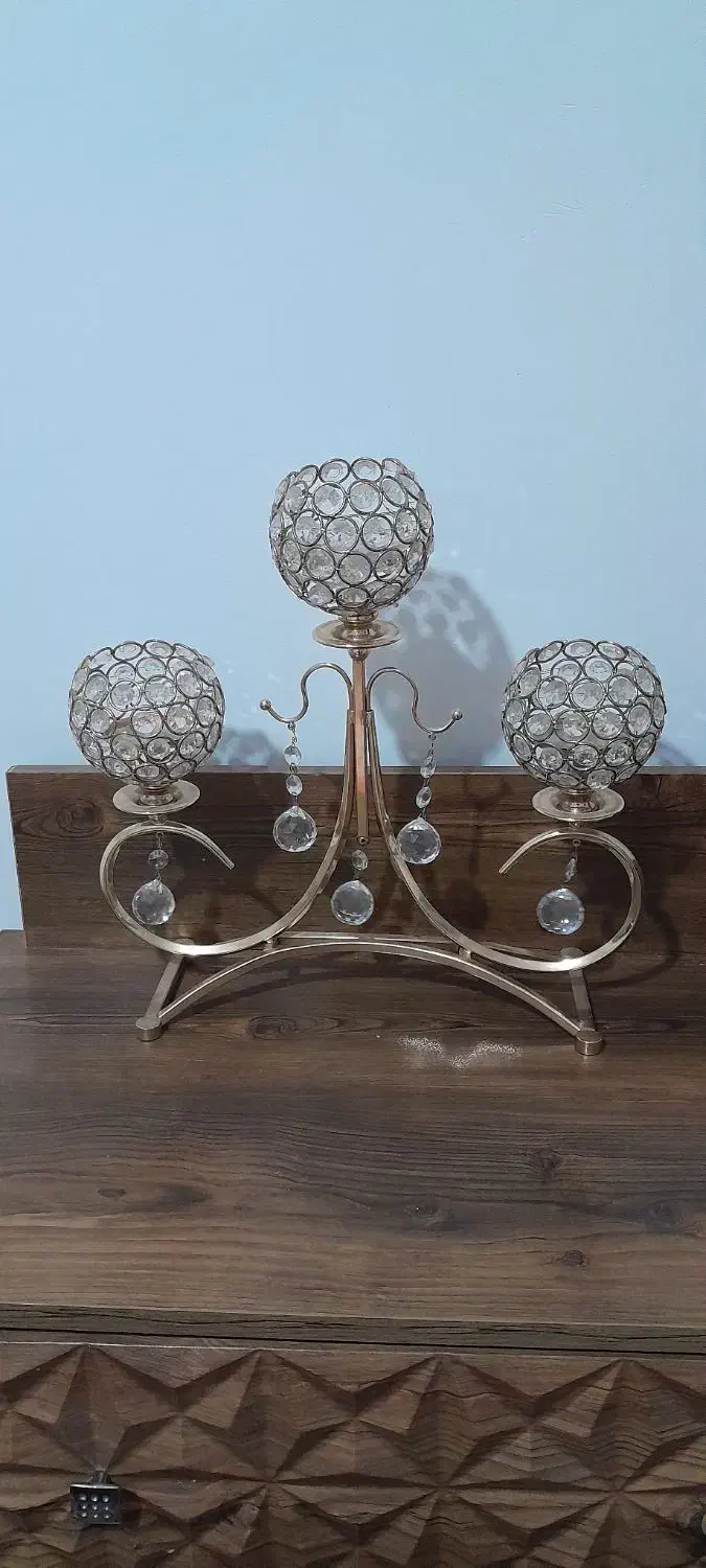 شمعدان فلز و کریستال جنس درجه یک|لوستر و چراغ آویز|کرمانشاه, |دیوار