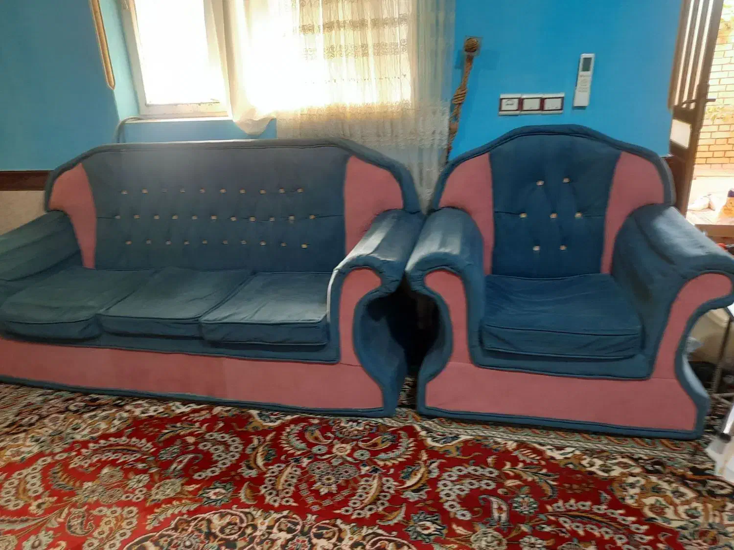 مبل هفت نفره ، جلو مبلی ،پنکه سقفی ،دیس قطاب پزی|مبلمان خانگی و میز عسلی|بجنورد, |دیوار