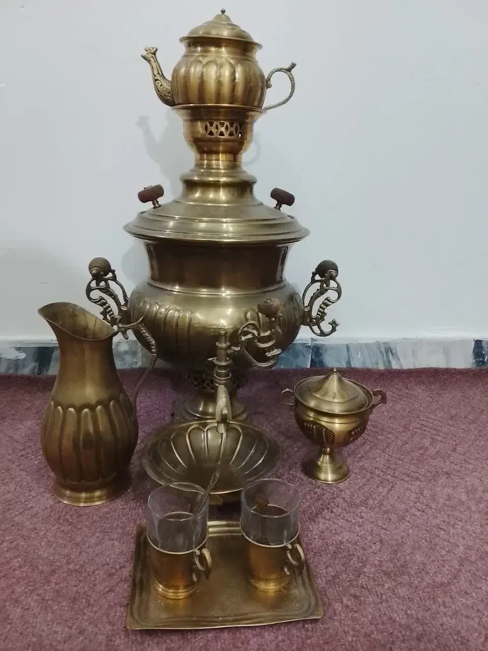 سرویس کامل سماور برنجی|سماور، چای‌ساز، قهوه‌ساز|سمنان, |دیوار