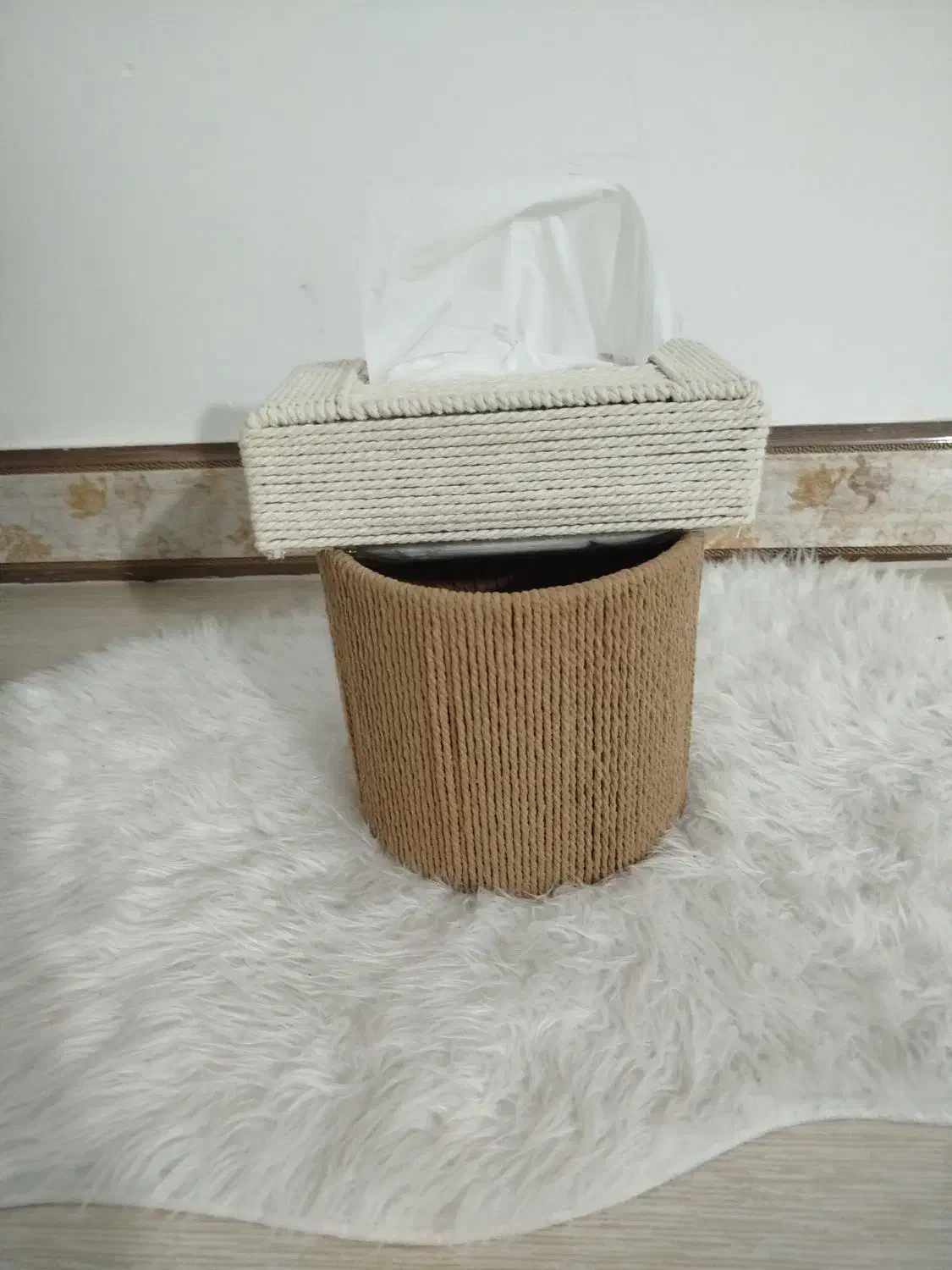 سطل و جا دستمالی و دیوار کوب مکرومه|صنایع دستی و سایر لوازم تزئینی|فردیس, قریشی|دیوار