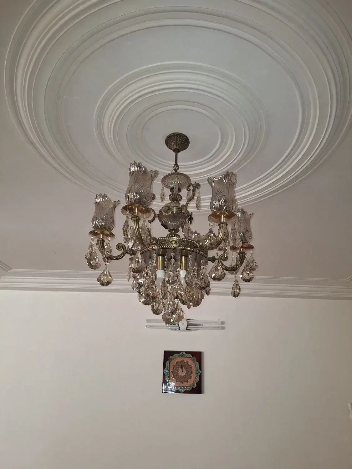 لوستر برنجی ، شش شاخه، دو عدد لوستر|لوستر و چراغ آویز|شاهرود, |دیوار