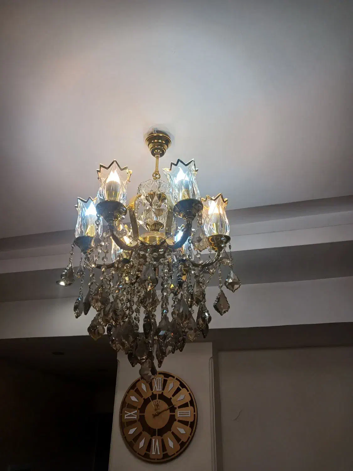 لوستر لاله شامپاین روکش آب طلا ۸ و ۶ شاخه|لوستر و چراغ آویز|کرج, مهرویلا شمالی|دیوار