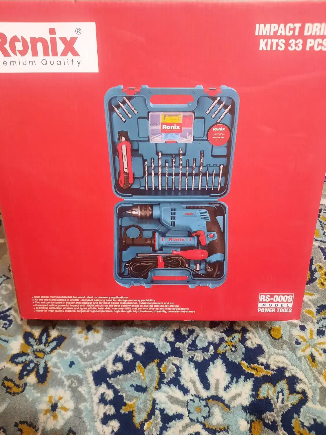 دریل750وات با کیف و لوازم رونیکس آکبند|ابزارآلات|پرند, فاز ۶|دیوار