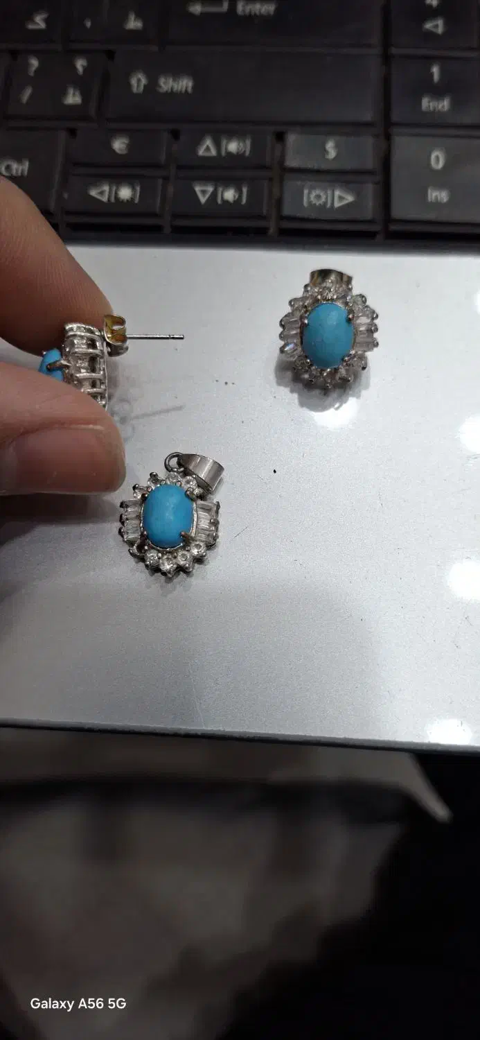 ست نقره گوشواره و گردنی فیروزه|جواهرات|تهران, شادآباد|دیوار