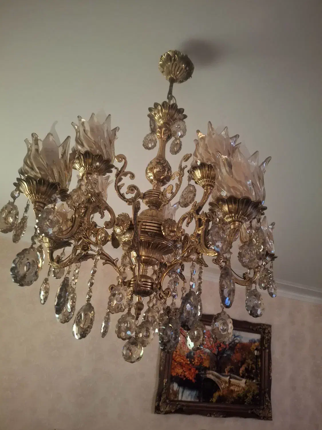 یک عددلوستر برنز پنج شاخه ده شعله|لوستر و چراغ آویز|تبریز, |دیوار