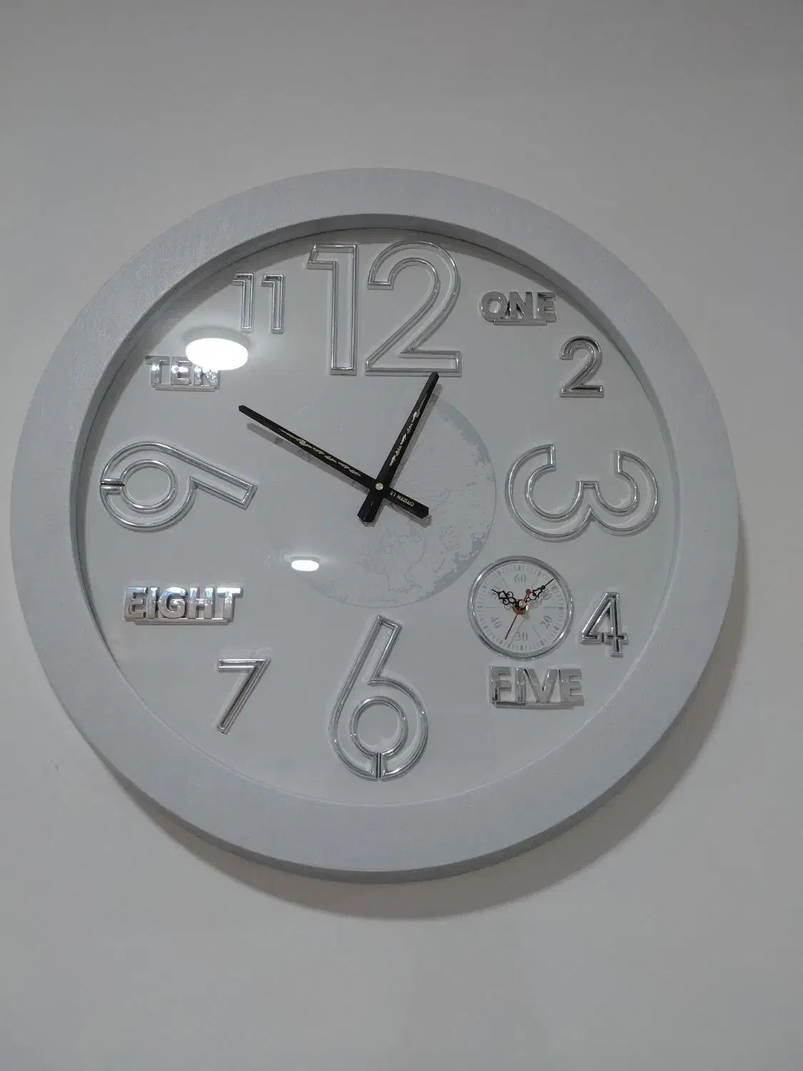 ساعت دیواری سفید نقره‌ای|ساعت دیواری و تزئینی|اندیمشک, |دیوار