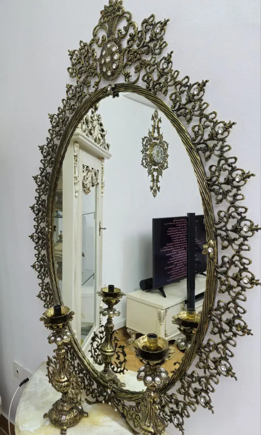 آینه شمعدان برنز|آینه|اسلام‌شهر, شهرک مفیدی|دیوار