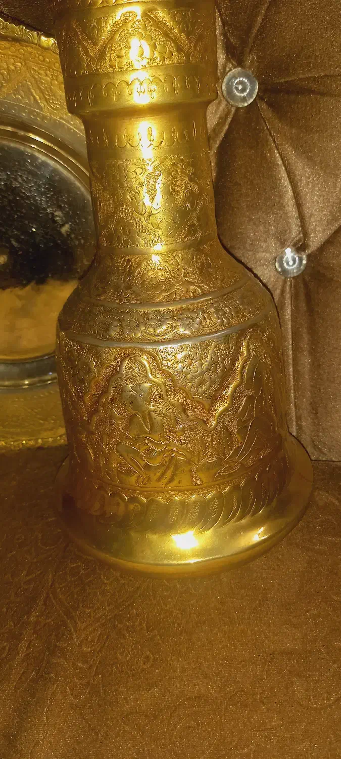 قلیون آب کاری طلا برنج کاره دست|کلکسیون اشیاء عتیقه|مشهد, شفا|دیوار