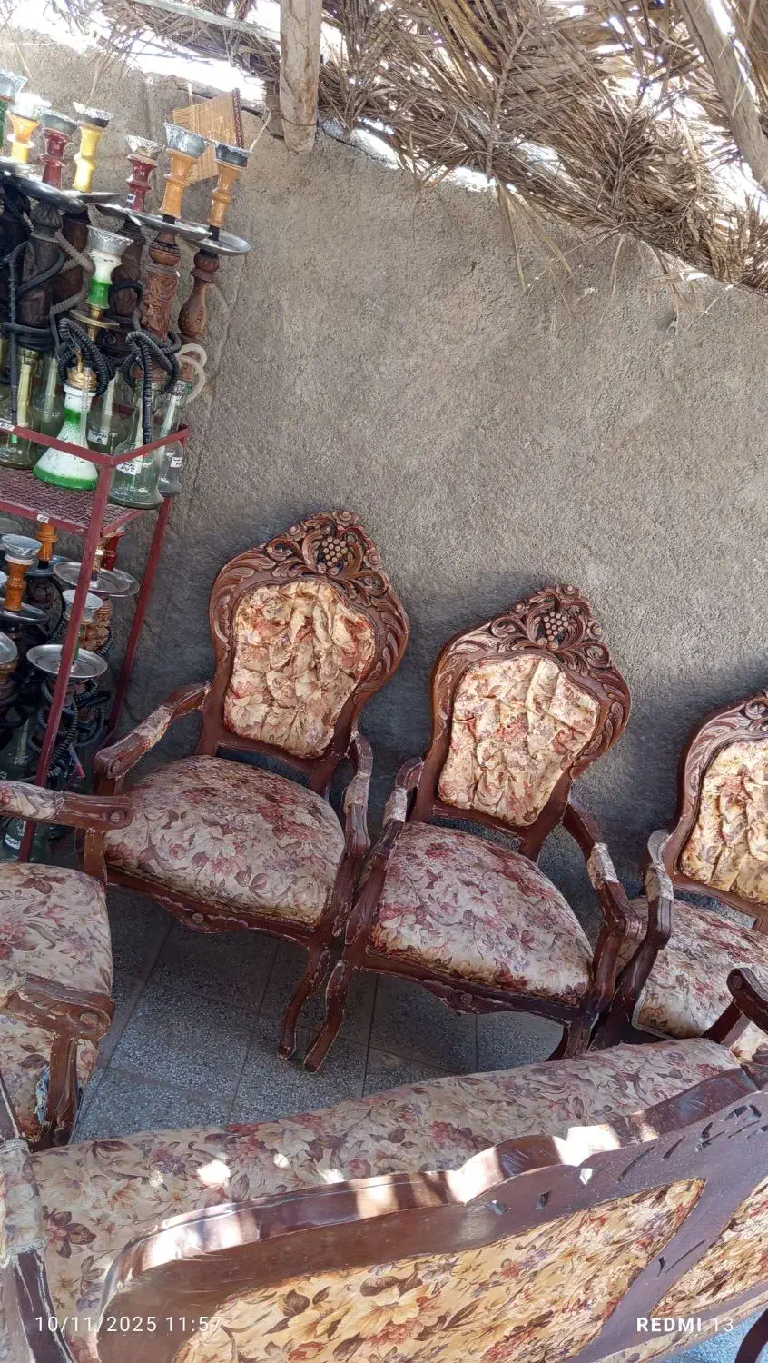 میز نهار خوری با مبلمان چوبی و سماور|میز و صندلی غذاخوری|رفسنجان, |دیوار