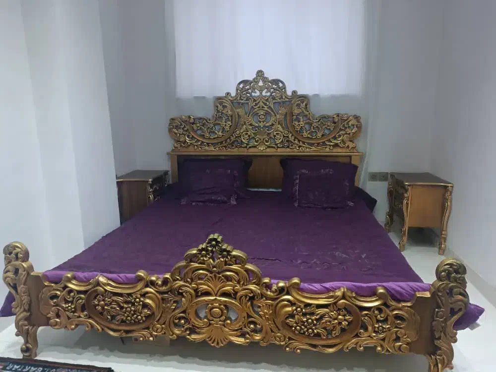 تخت خواب چوب تشک و پاتختی|تخت و سرویس خواب|ماکو, |دیوار