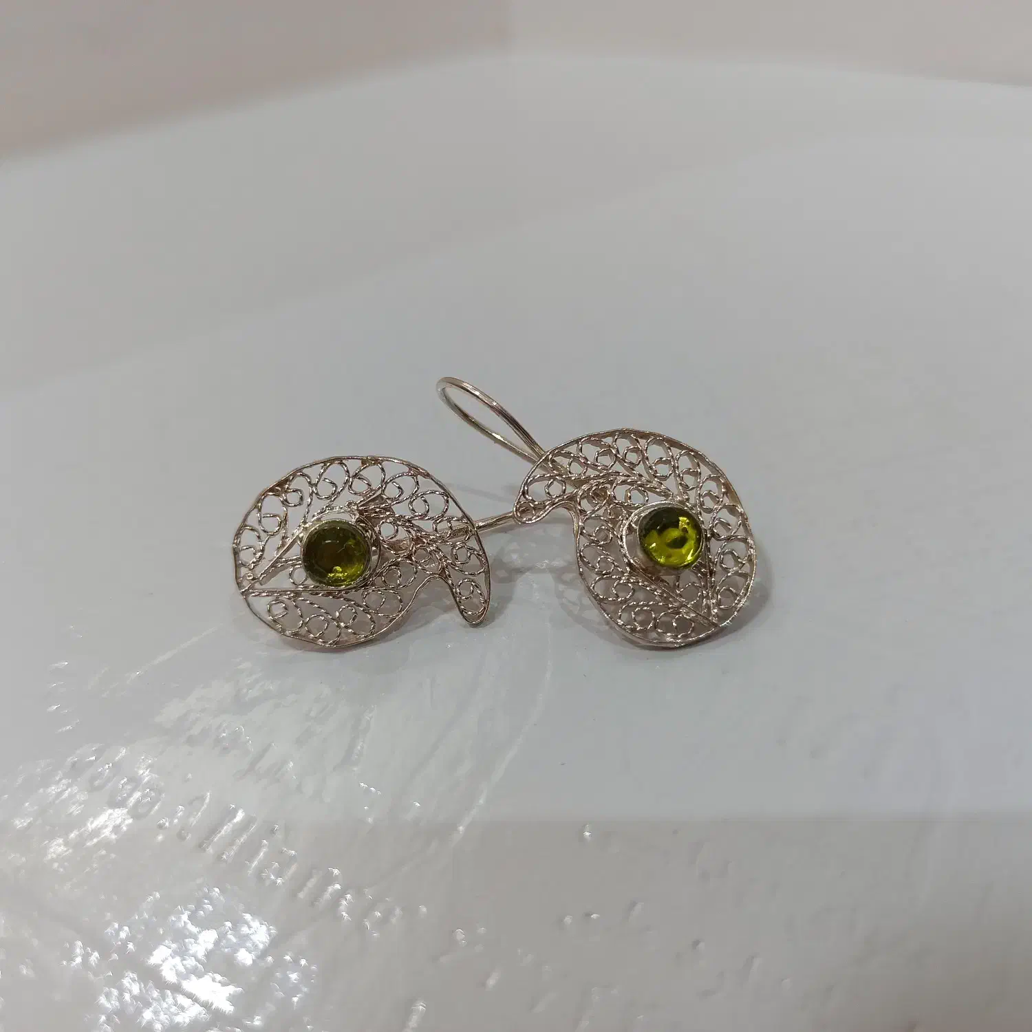 گوشواره نقره کار ملیله اصفهان نگین سبز کد ۶۰۶|جواهرات|اصفهان, مولوی|دیوار