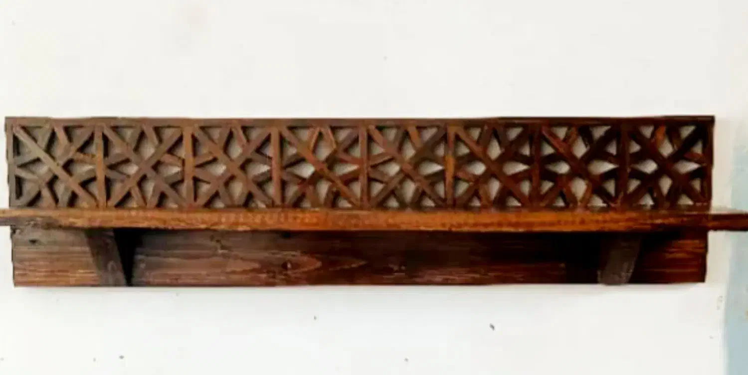 شلف چوب دیواری ۸ستاره گره چینی شده|کتابخانه، شلف، قفسههای دیواری|مشهد, هنرور|دیوار