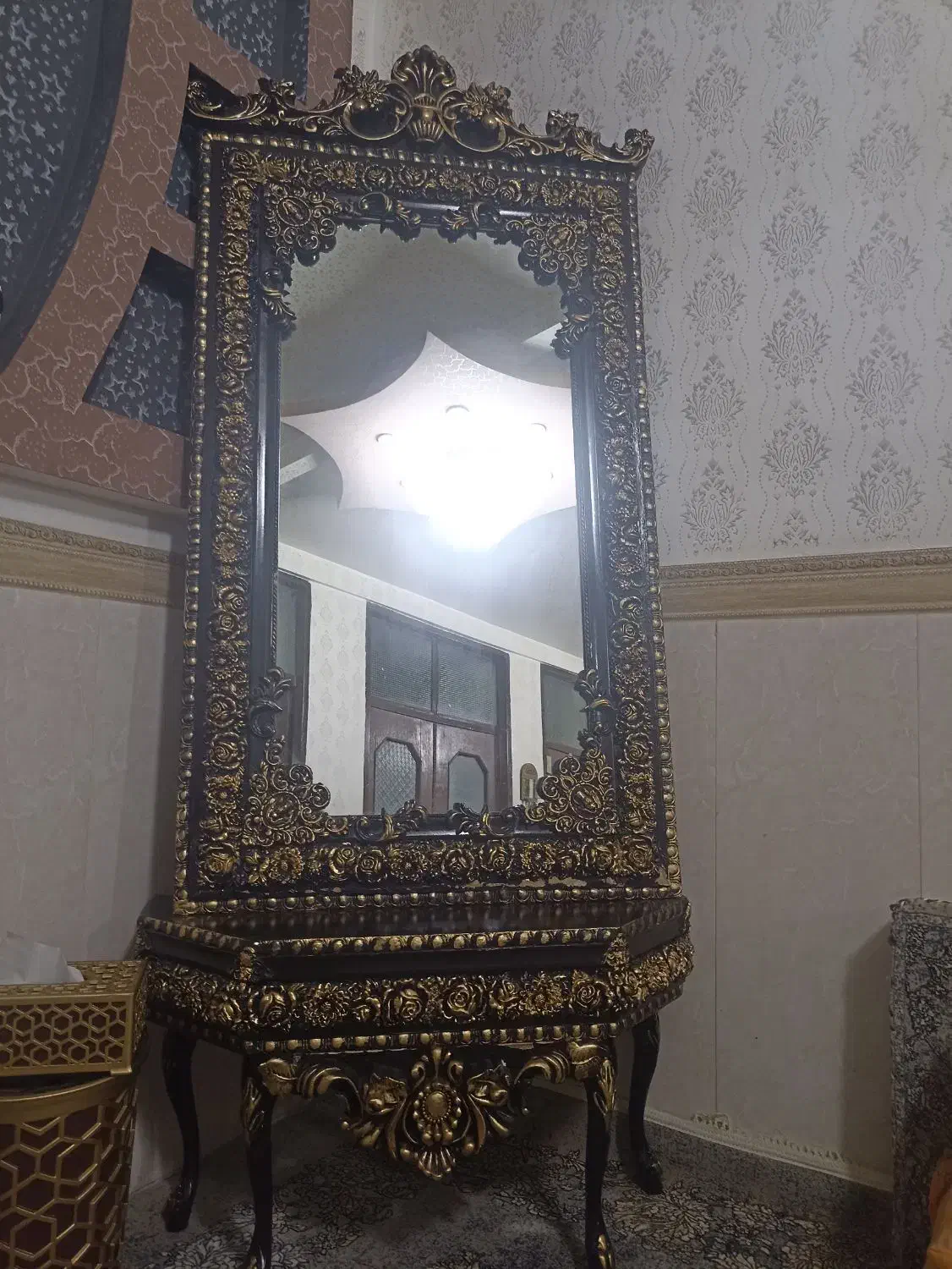 آینه و ساعت چوبی درحد نو|ساعت|حسین آباد, |دیوار