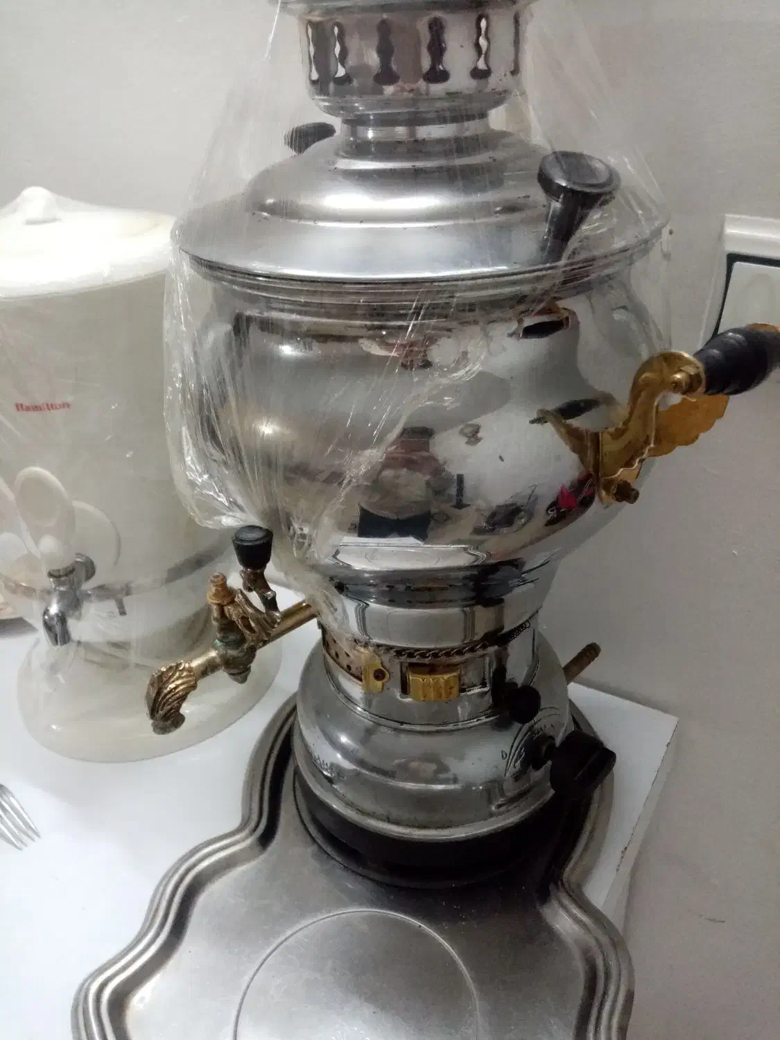 سماور گازی جنس قدیم برنجی مارک ماهان|سماور، چای‌ساز، قهوه‌ساز|گلبهار, شهر جدید گلبهار|دیوار