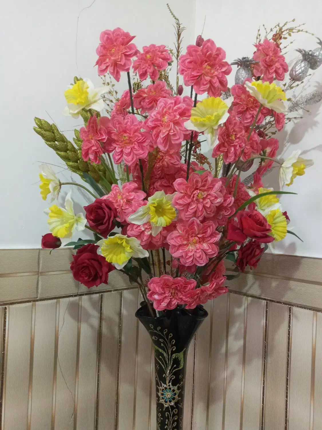 ۱۴ شاخه گل همراه با گلدون|گل مصنوعی|دورود, |دیوار