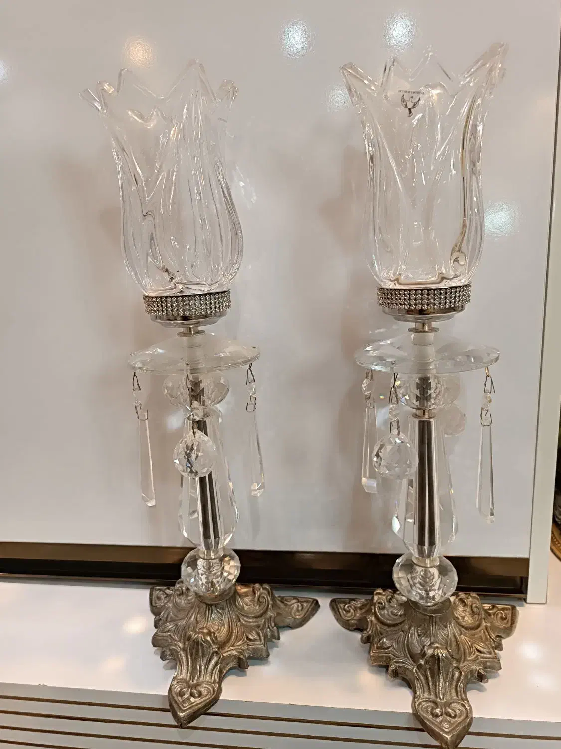 شمعدان کریستال پایه برنز و سطل زباله و جادستمالی|لوستر و چراغ آویز|میاندوآب, |دیوار