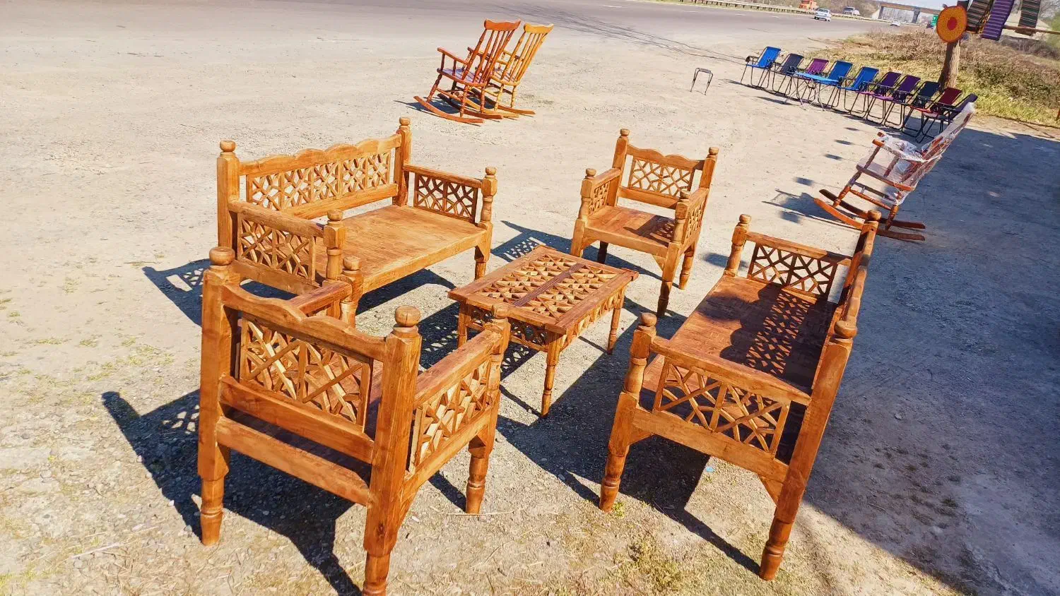 تخت سنتی چوب نراد روس مبلمان گره چینی باغی ویلایی|مبلمان خانگی و میز عسلی|رشت, لاکان|دیوار