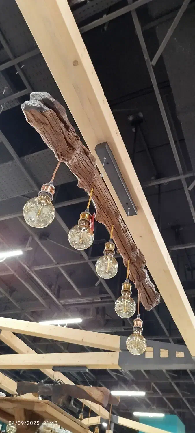 لوستر چوبی پنج شاخه|لوستر و چراغ آویز|تهران, سلسبیل جنوبی|دیوار