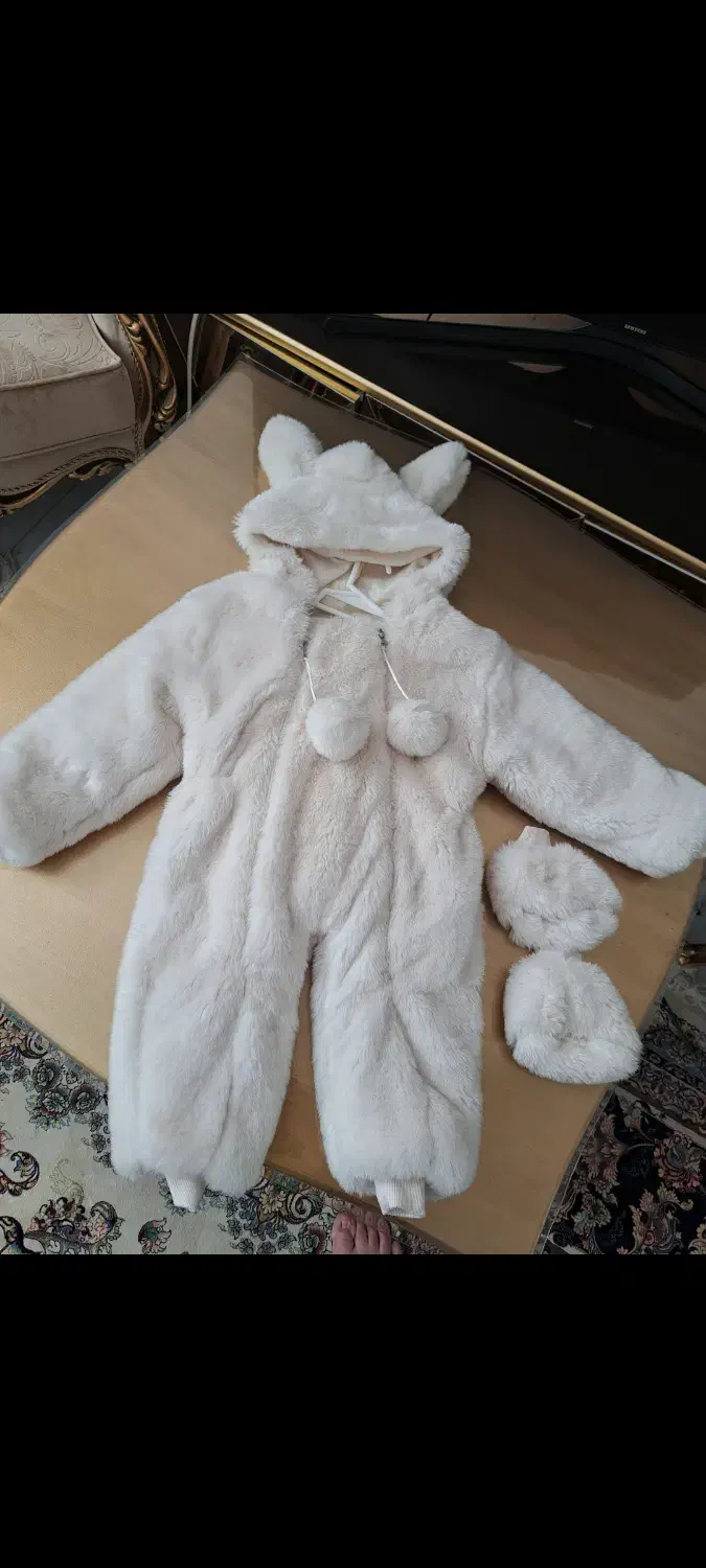 سرهمی خز خرگوشی همراه پاپوش نونومناسب تا ۲سال|کفش و لباس بچه|خمین, |دیوار