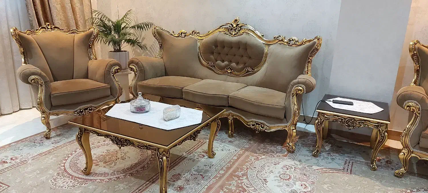 مبلمان ۷ نفره نیمه استیل ورق طلا|مبلمان خانگی و میز عسلی|ری, شهادت|دیوار