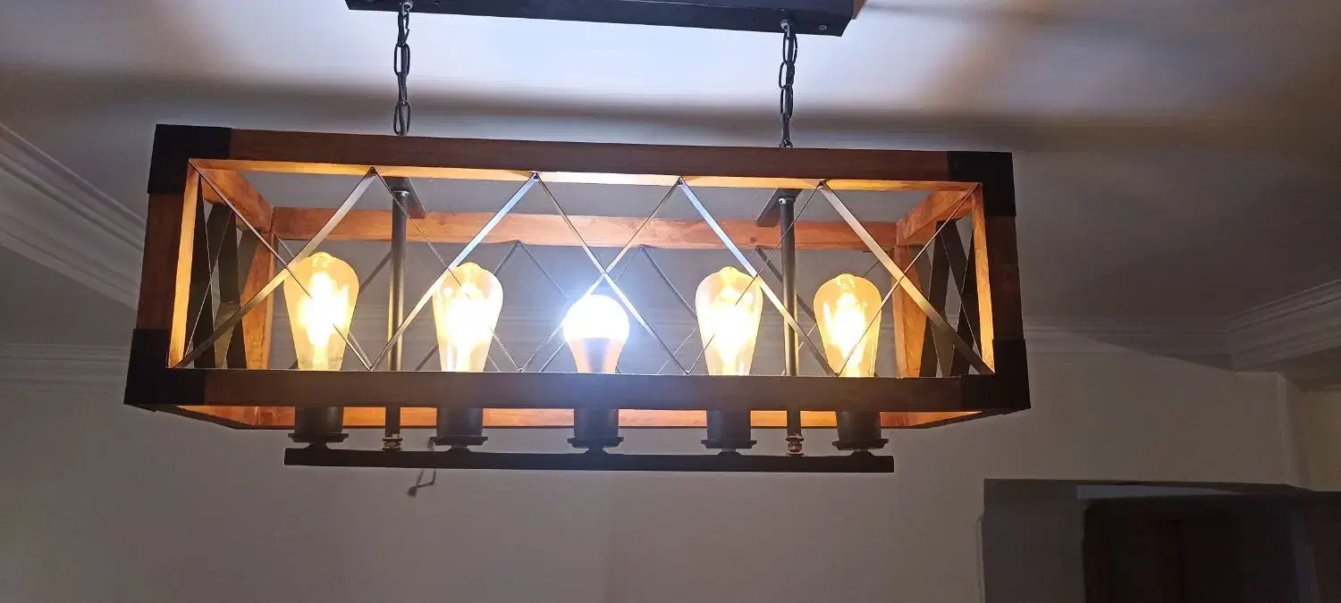 لوستر چوبی فلزی شش شعله با کیفیت|لوستر و چراغ آویز|پردیس, فاز ۲|دیوار