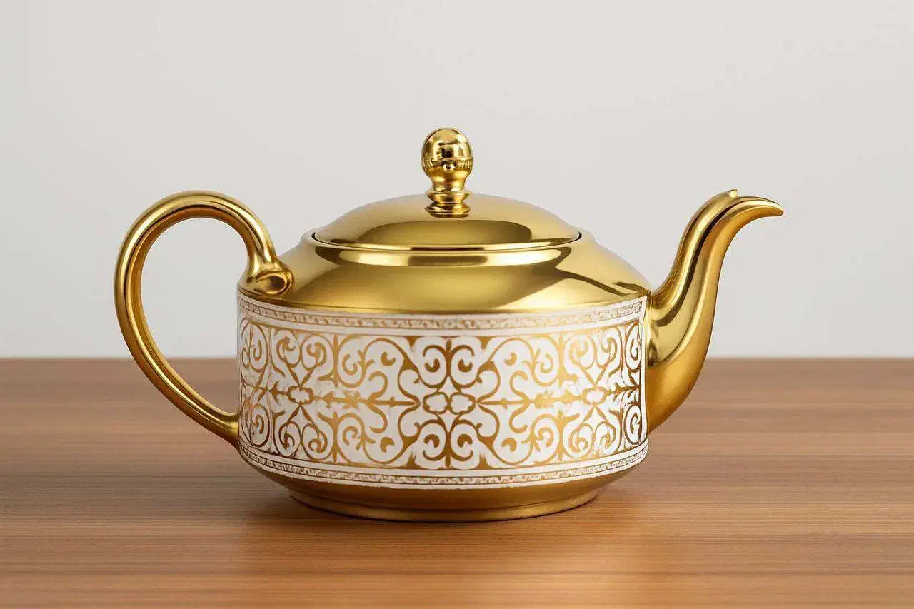 قوری چینی طرح دار طلایی|قوری، کتری، قهوهساز دستی|بندر انزلی, کارآموزی|دیوار