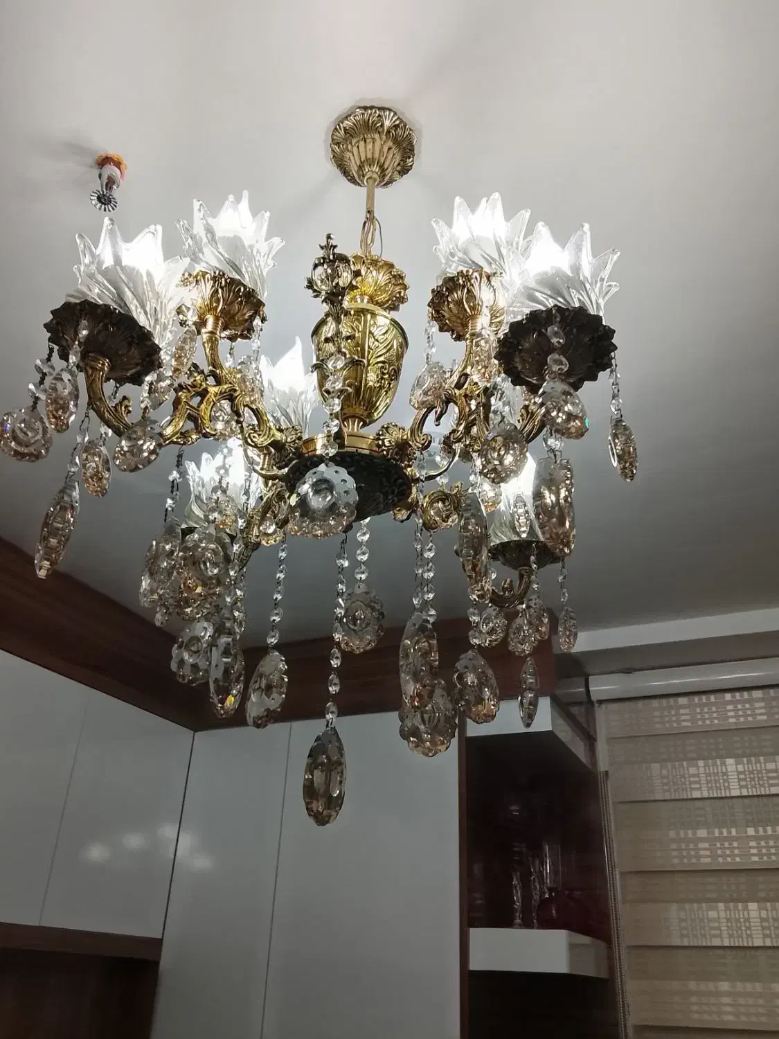 لوستر برنز 4شاخه 8لامپ|لوستر و چراغ آویز|اردبیل, |دیوار