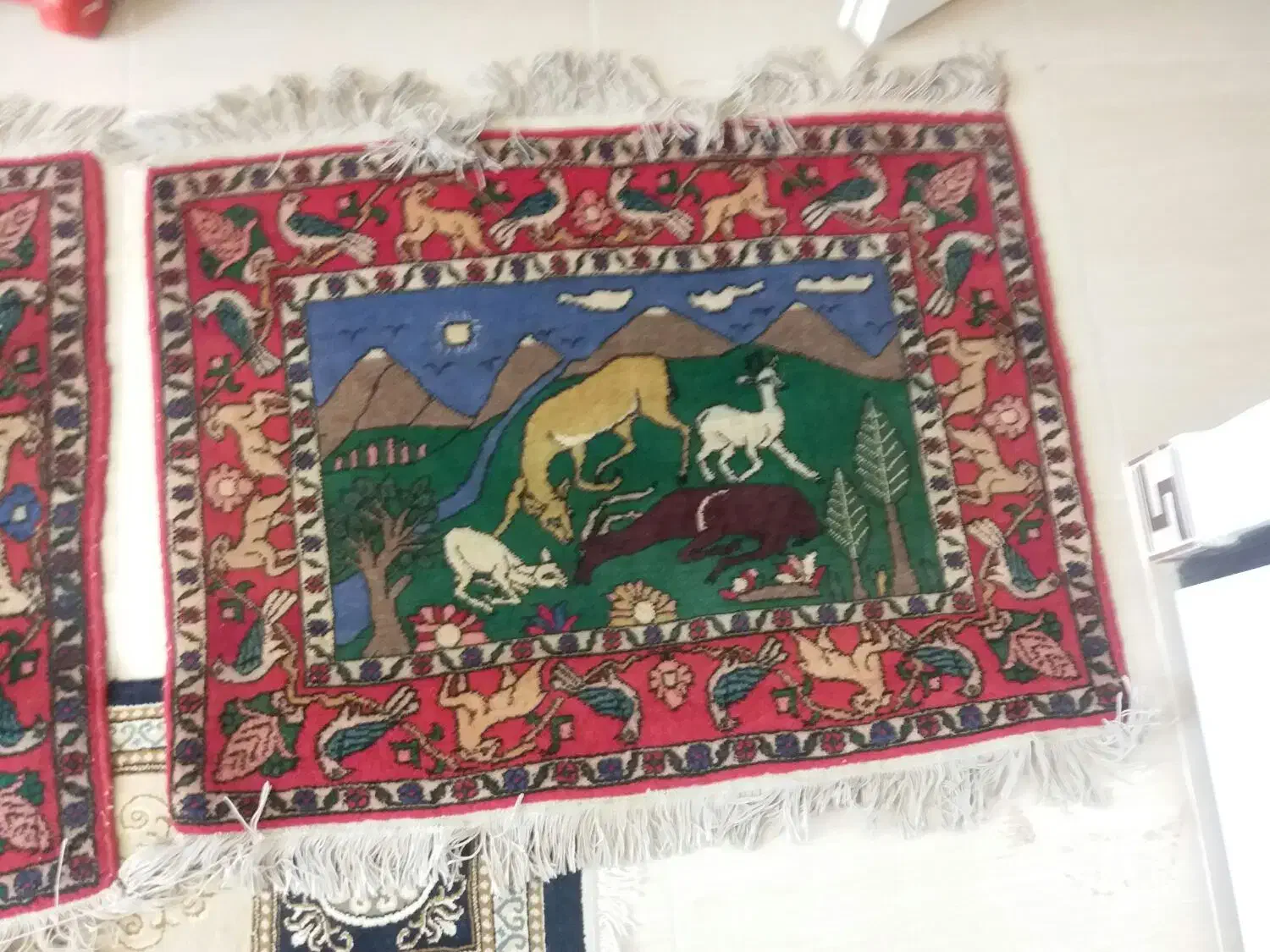 قالیچه دستباف نقشه شکارگاه|فرش|کرمانشاه, |دیوار