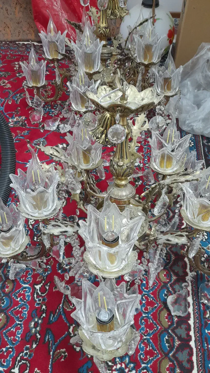 لوستر برنجی ۵ شعله|لوستر و چراغ آویز|گلپایگان, |دیوار