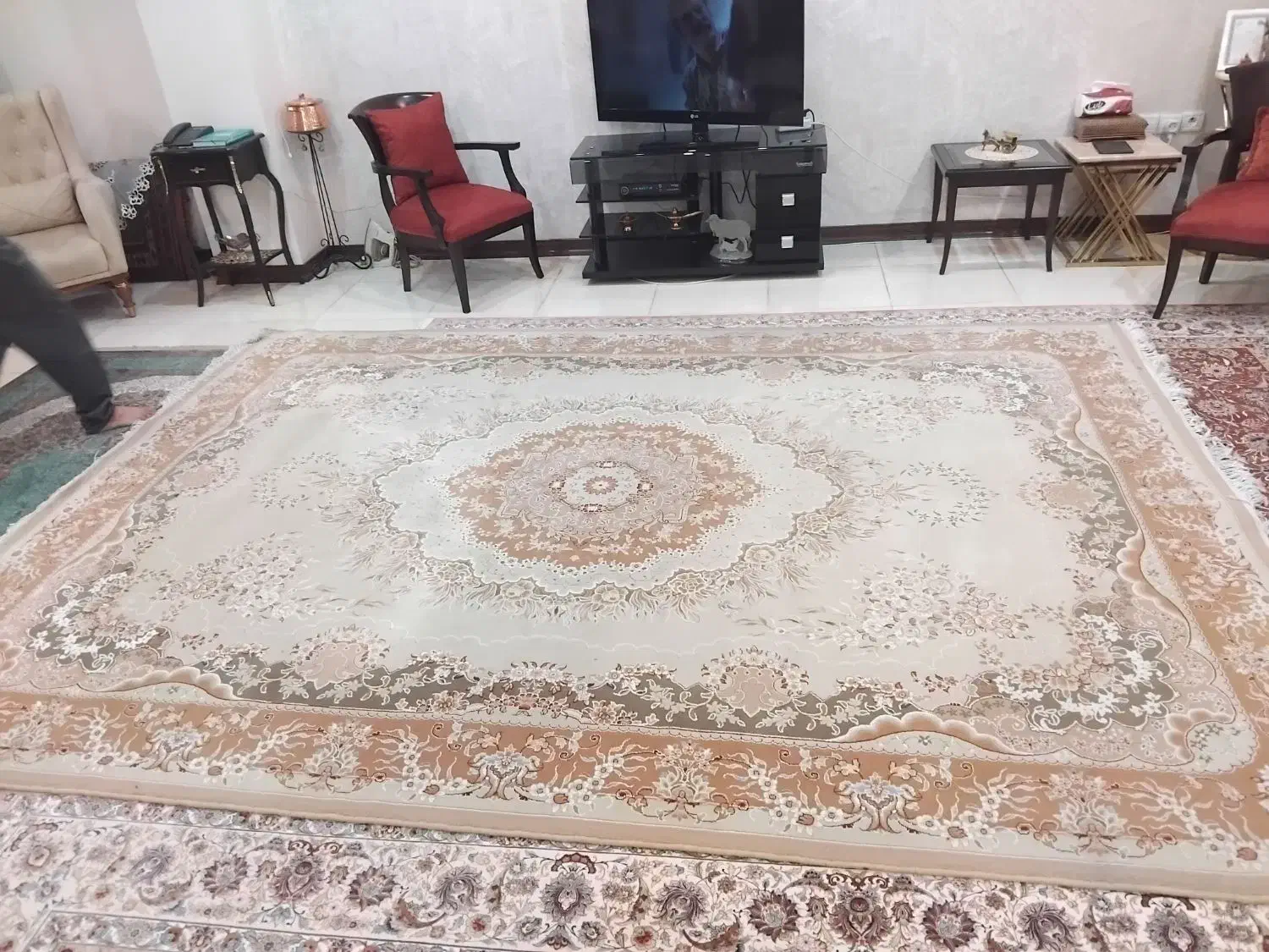 فرش ۹ متری شاهکار کویر یزد گل برجسته و سالم|فرش|پردیس, فاز ۸|دیوار