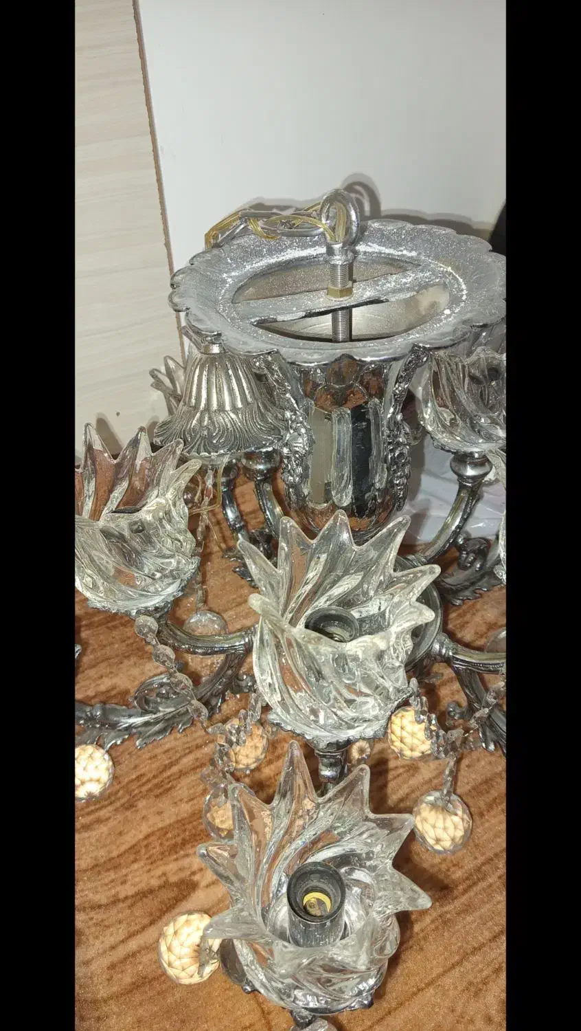 لوستر۵شاخه  برنز نقره ای|لوستر و چراغ آویز|تبریز, |دیوار