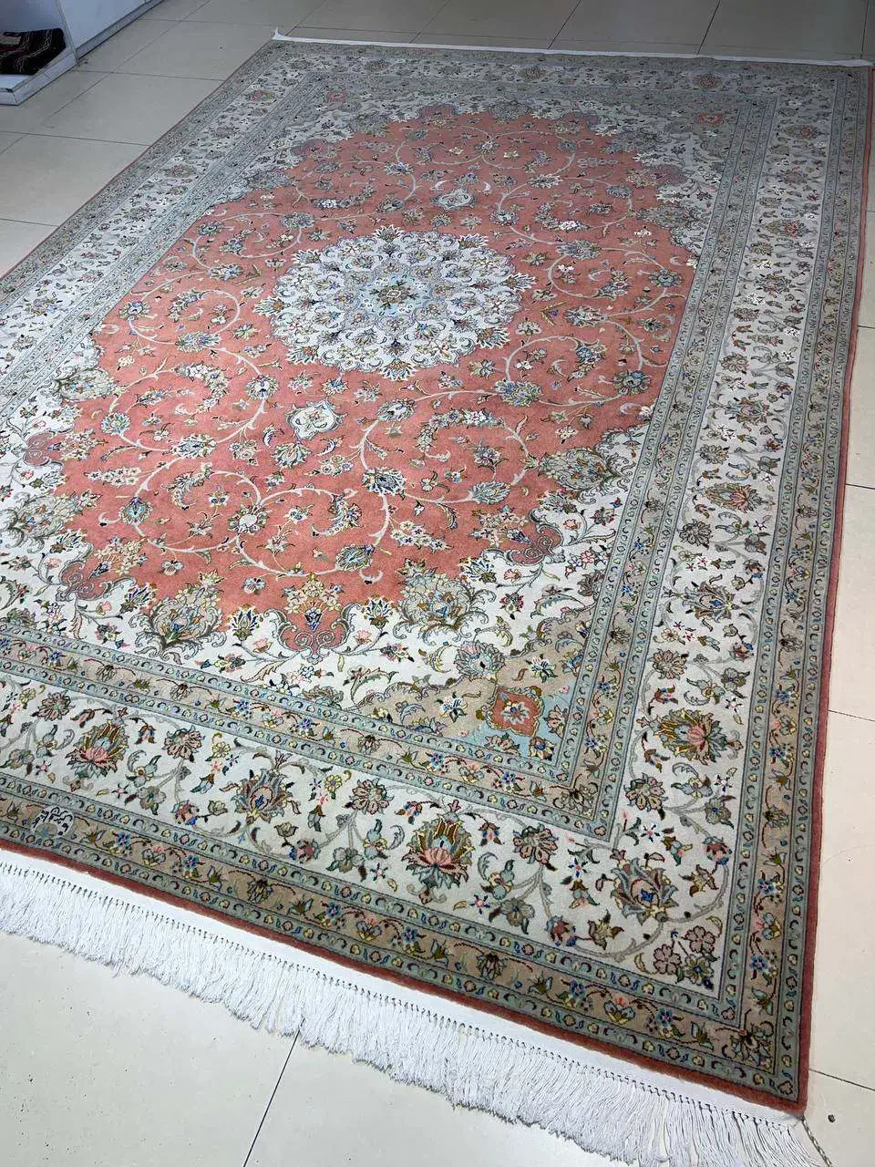 جفت فرش ۹متری دستباف کرک مارکدار گل ابریشم درحد نو|فرش|کرج, عظیمیه|دیوار