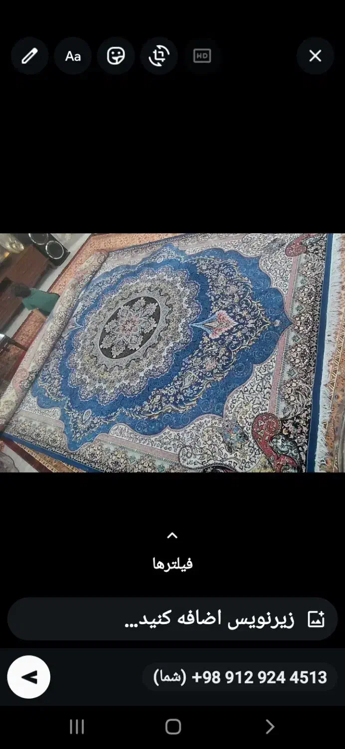 فرش آبی فیروزهای ۲عدد ۹متری|پرنده|ری, ظهیرآباد|دیوار