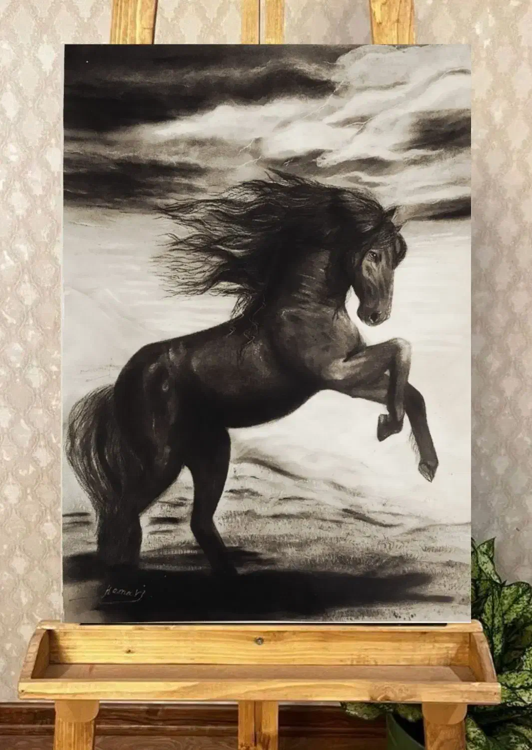 تابلو سیاه قلم اسب، اورجینال|تابلو، نقاشی، عکس|رباط‌کریم, رباط‌کریم|دیوار