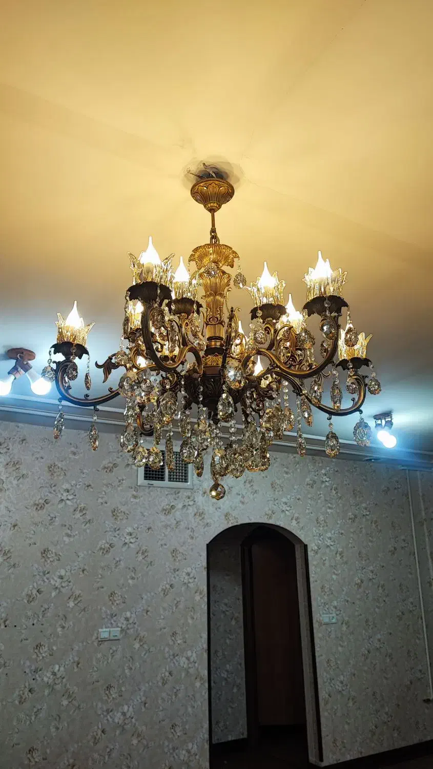 لوستر ۶شاخه دوطبقه برنز|لوستر و چراغ آویز|مبارکه, |دیوار