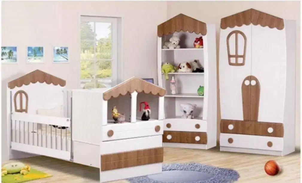 سرویس تخت و کمد و ویترین کودک و نوجوان طرح کلبه|تخت و سرویس خواب|فلاورجان, |دیوار