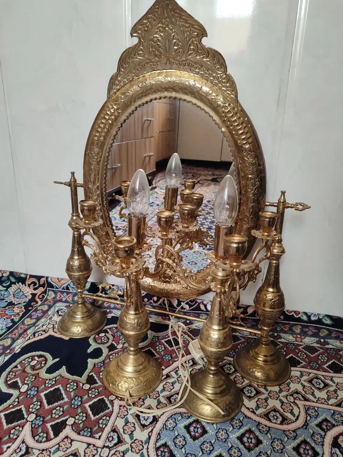 آیینه شمعدان برنز|آینه|زنجان, |دیوار