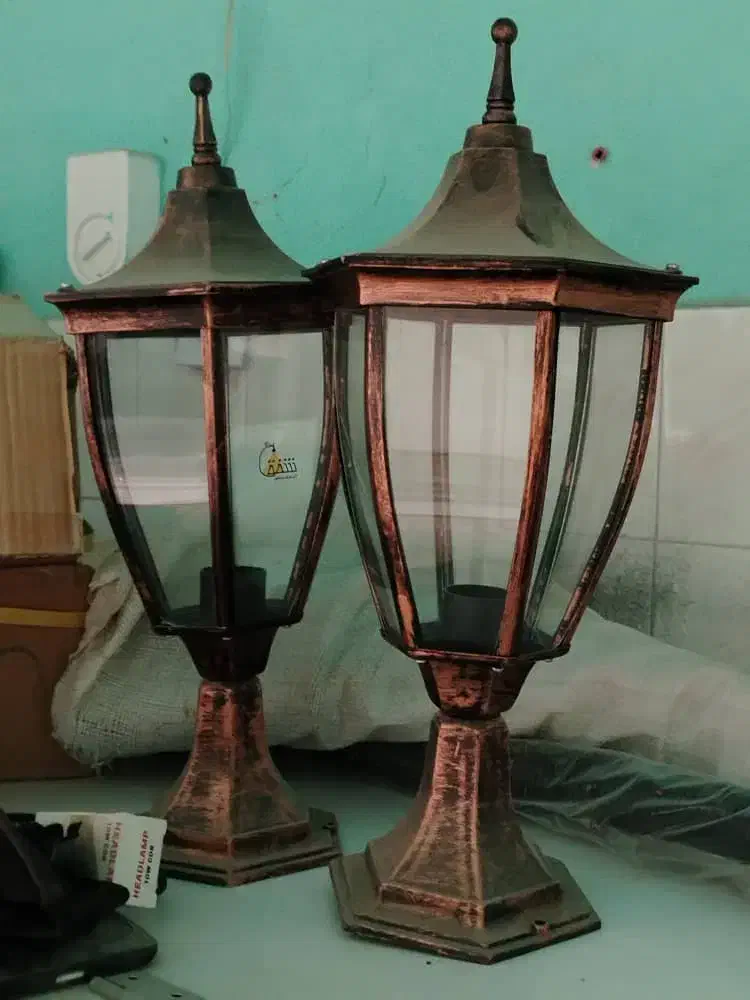 چراغ سر ستون فلزو شیشه|لوستر و چراغ آویز|کرمان, |دیوار