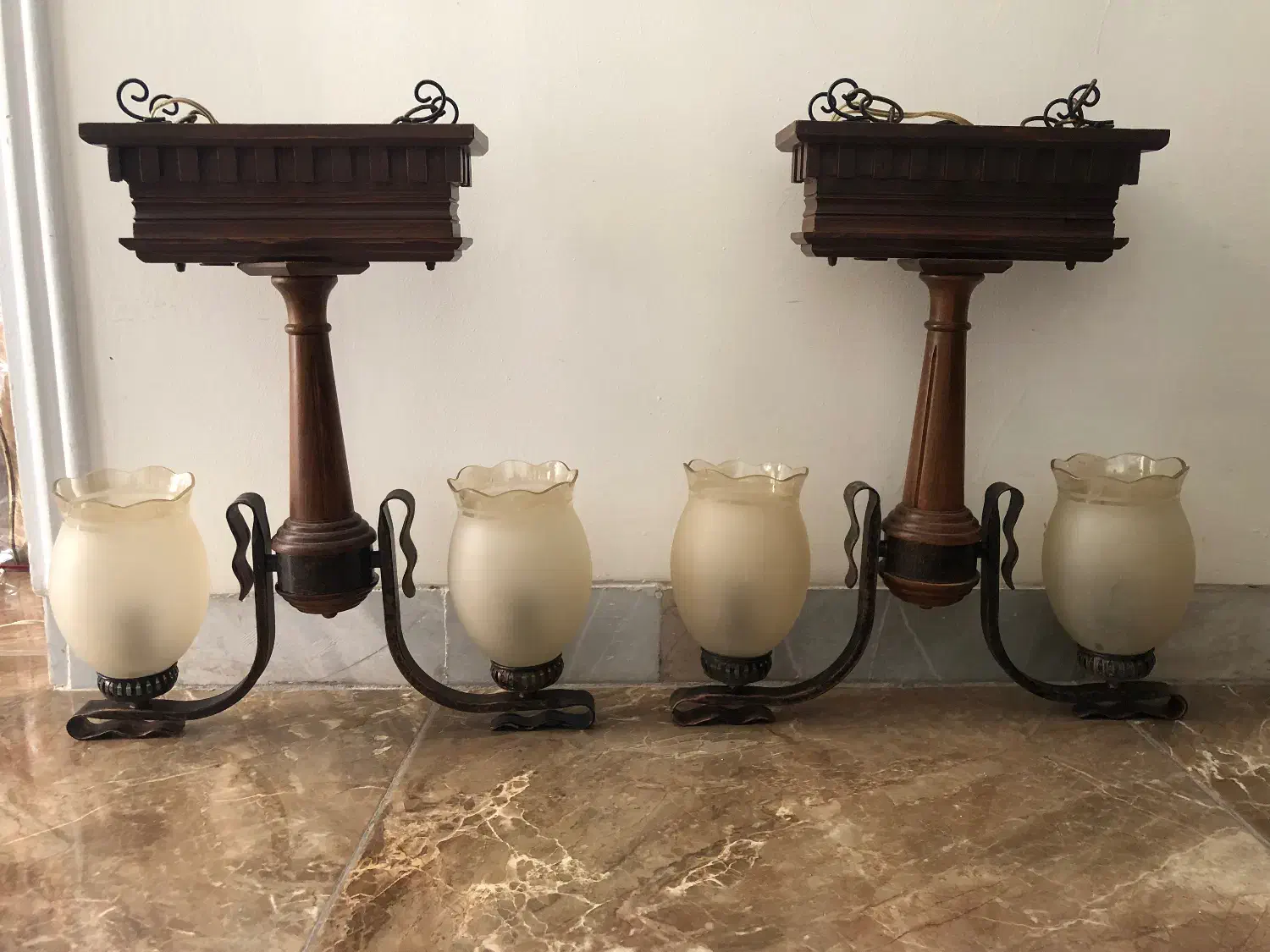 جفت لوستر چوبی|لوستر و چراغ آویز|کرمان, |دیوار