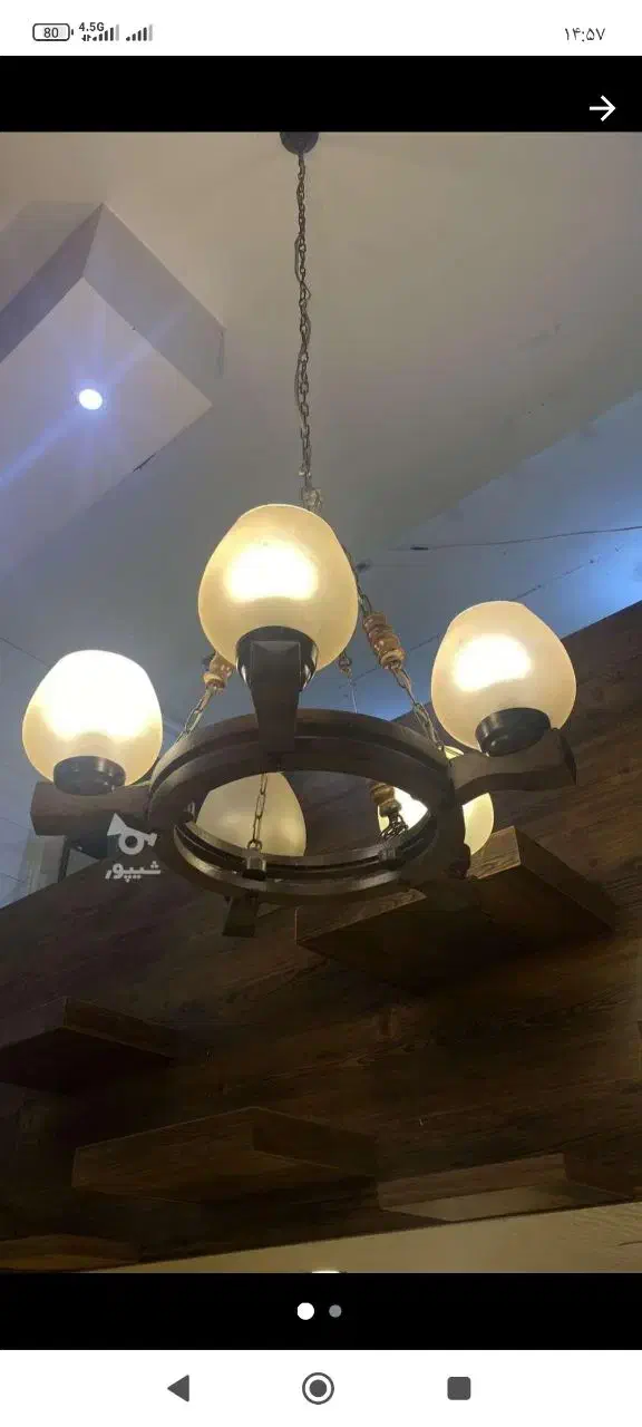 لوستر پنج شعله چوبی فروش فوری|لوستر و چراغ آویز|بابل, |دیوار