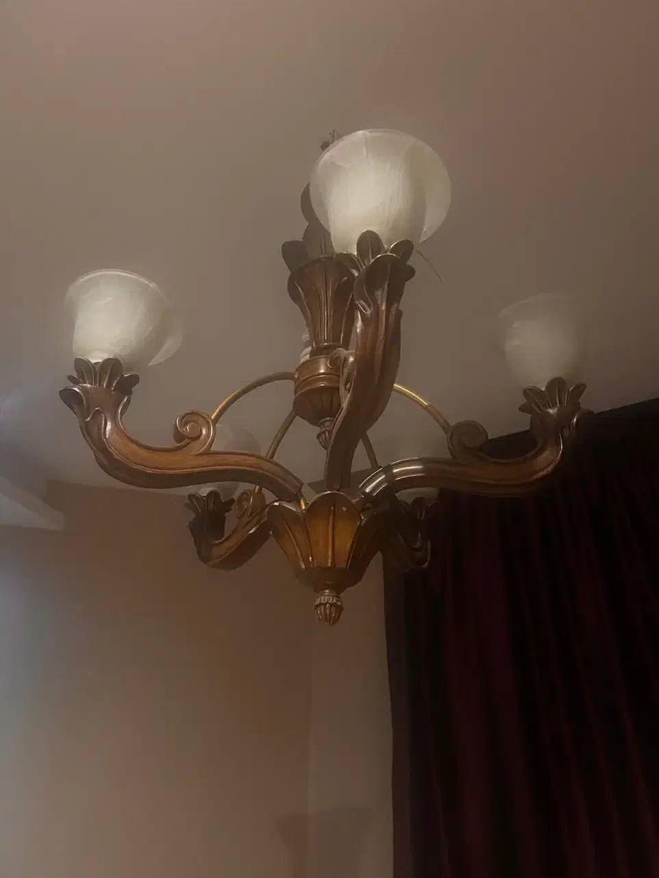 لوستر چوبی پنج شاخه|لوستر و چراغ آویز|تهران, شهرک چیتگر|دیوار