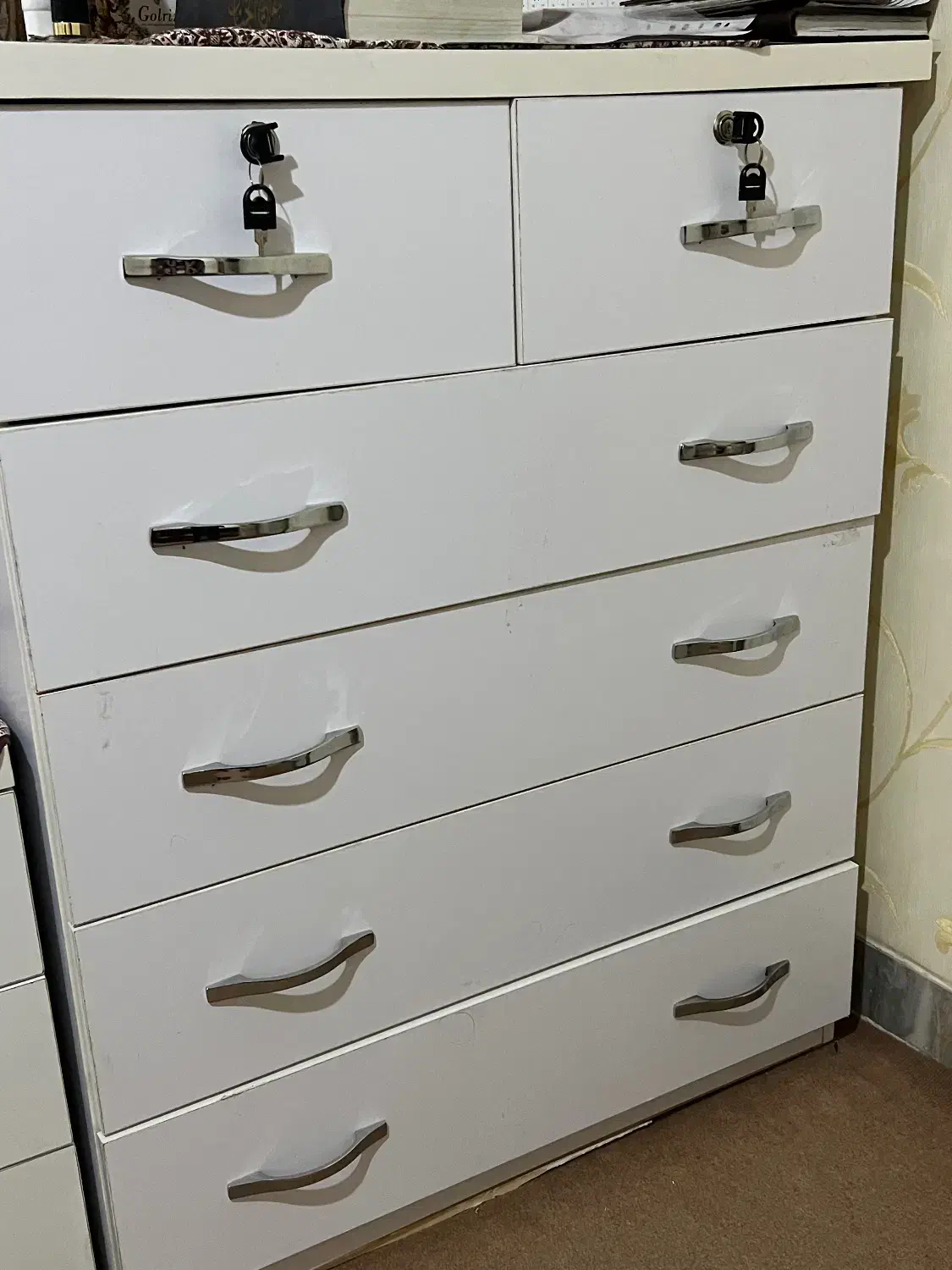 دراور چوبی سفید رنگ|جاکفشی، کمد، دراور|سمنان, |دیوار