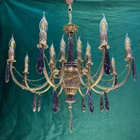 لوسترآشیل سنگ و برنج.۸شاخه۱۶شعله. برنجی سرپیچ شمعی