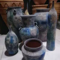 کوزه خمره گلدان سفالی خام و پتینه شده کد 12