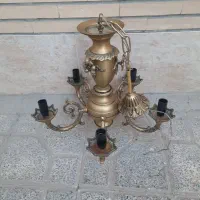 لوستر پنج شاخه تمام برنجی قدیم سنگین