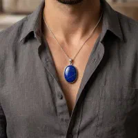 گردنبند نقره ۹۲۵ با سنگ لاجورد