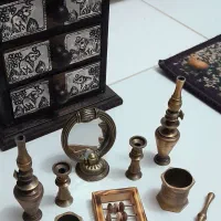 آینه شمعدان لوازم برنجی مینیاتوری انتیک|کلکسیون اشیاء عتیقه|تهران, تختی|دیوار