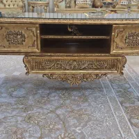 میز tv تمام چوب،طلایی پتینه ای