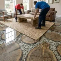 کفپوش اپوکسی تلفیقی + چوب + سنگ